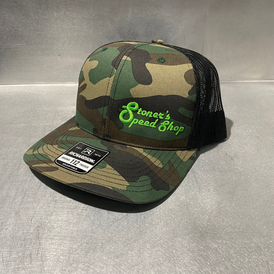 Richardson 112 Camo & Neon Green Side Script