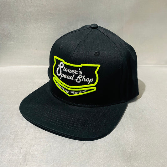 Yupoong Snapback Black-Neon Green Puff Shield Logo