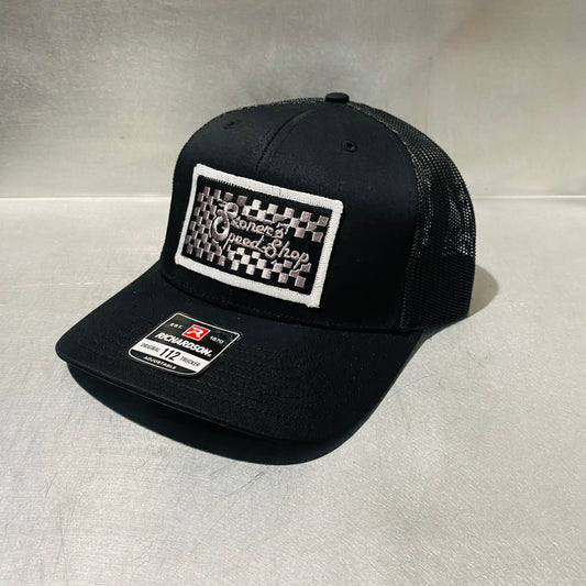 Richardson 112 Black- Patch Checkered Logo