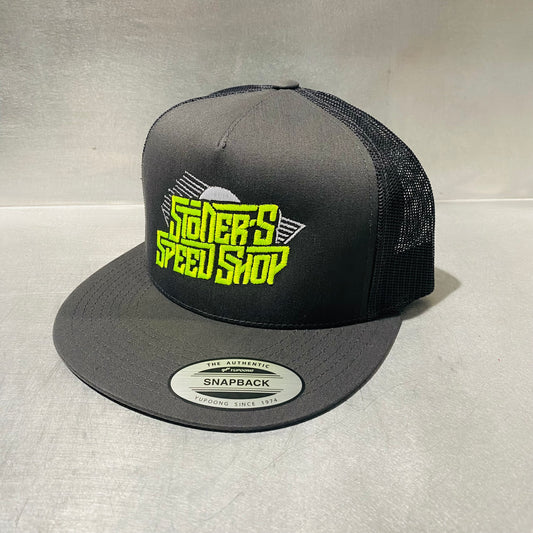 Yupoong Snapback Dark Grey-Neon Green Retro Sun Logo