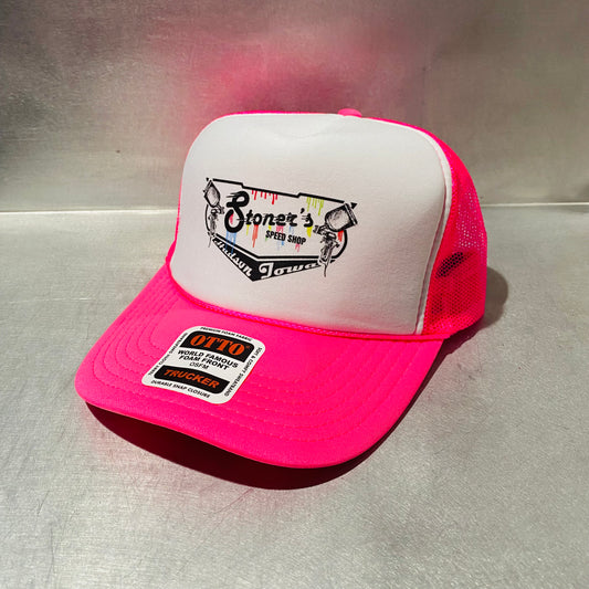 Otto Foam Front Mesh Back Trucker Hat - Neon Pink Paint Drip