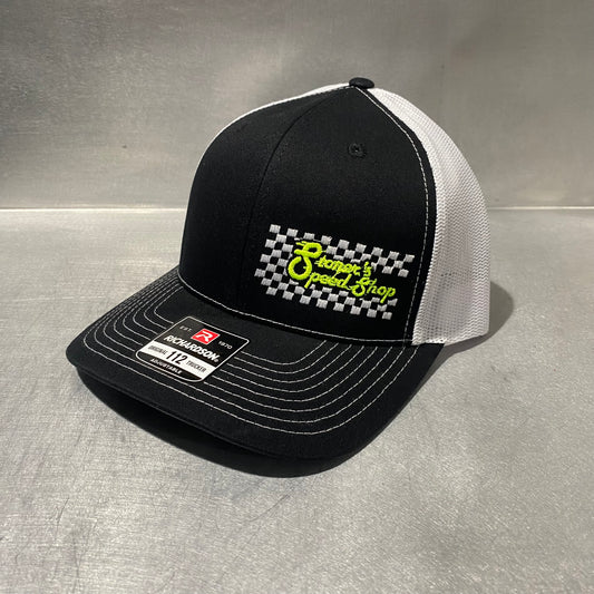 Richardson 112 Black & White- Green Checkered Logo