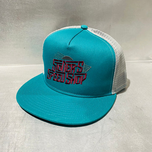 Yupoong Snapback Teal-Maroon Retro Sun Logo