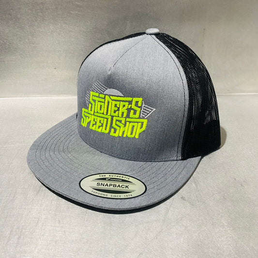 Yupoong Snapback Light Grey-Neon Green Retro Sun Logo