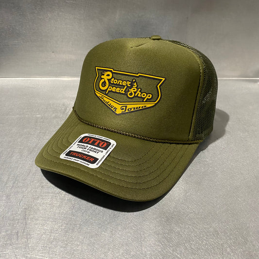 Otto Foam Front Mesh Back Trucker Hat - Olive Green Gold Logo