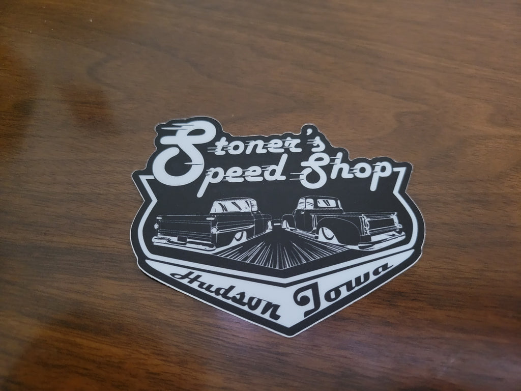 White and Black Logo Slap Sticker – Stoner's Speed Shop